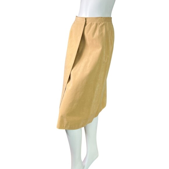 Halston Vintage 70's Beige Tan Ultrasuede Wrap Skirt A-Line High Waist Size S - Picture 5 of 10